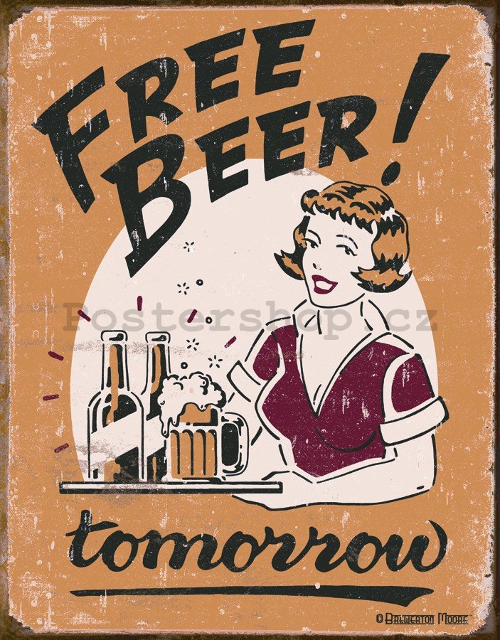Plechová cedule - Free Beer! Tomorrow (girl)