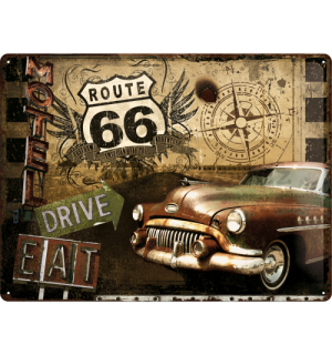Plechová cedule – Route 66 (Drive, Eat)