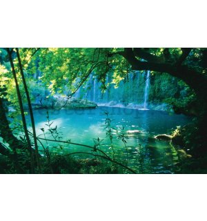 Fototapeta: Jezero a vodopád - 184x254 cm