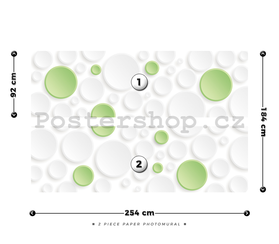 Fototapeta: Zelenobílé puntíky - 184x254 cm