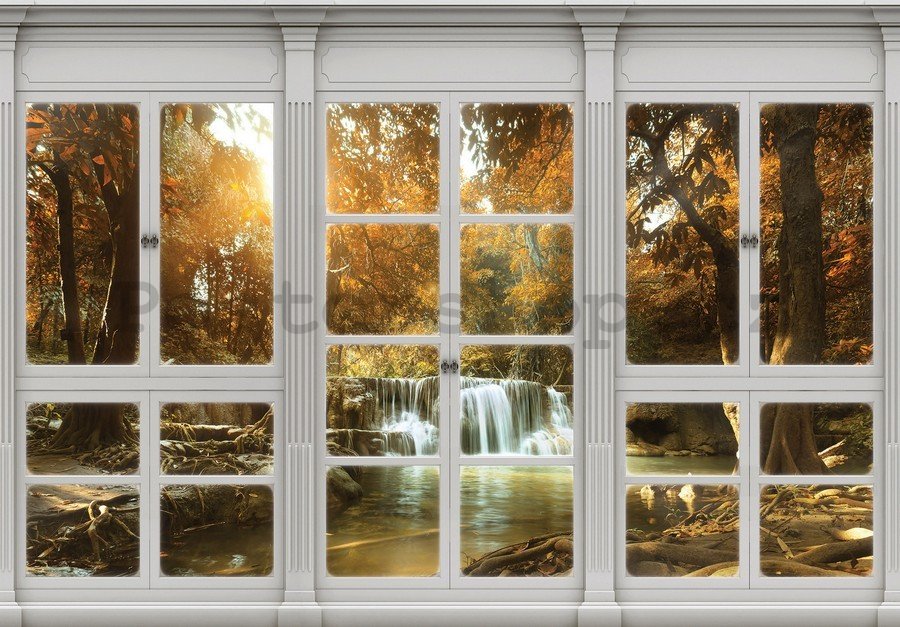 Fototapeta: Podzimní vodopád (pohled z okna) - 184x254 cm