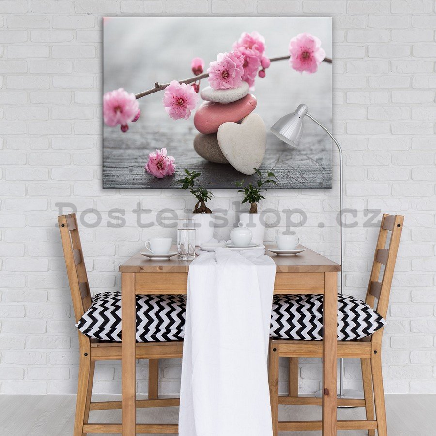 Obraz na plátně: Kvetoucí třešeň a srdce - 75x100 cm