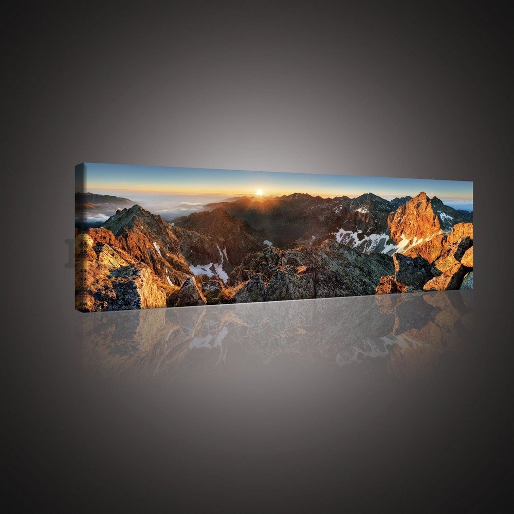 Obraz na plátně: Západ slunce na horách - 145x45 cm