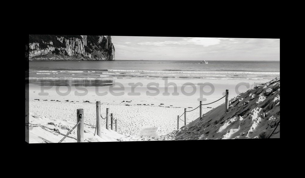 Obraz na plátně: Písčitá pláž (černobílá) - 145x45 cm