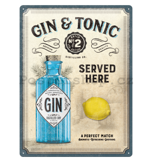 Plechová cedule: Gin & Tonic Served Here - 40x30 cm