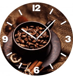 Nástěnné skleněné hodiny: Káva - 30 cm
