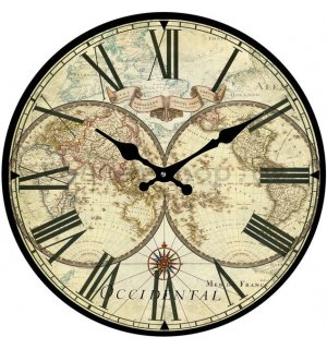Nástěnné skleněné hodiny - Historická mapa (2)