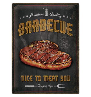 Plechová cedule: Barbecue Nice To Meat You - 40x30 cm