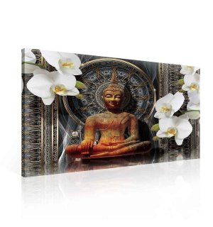 Obraz na plátně: Budha a bílé orchideje (1) - 75x100 cm