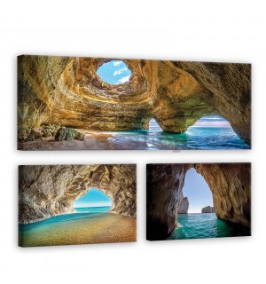 Obraz na plátně: Mořská jeskyně - set 1ks 80x30 cm a 2ks 37,5x24,8 cm