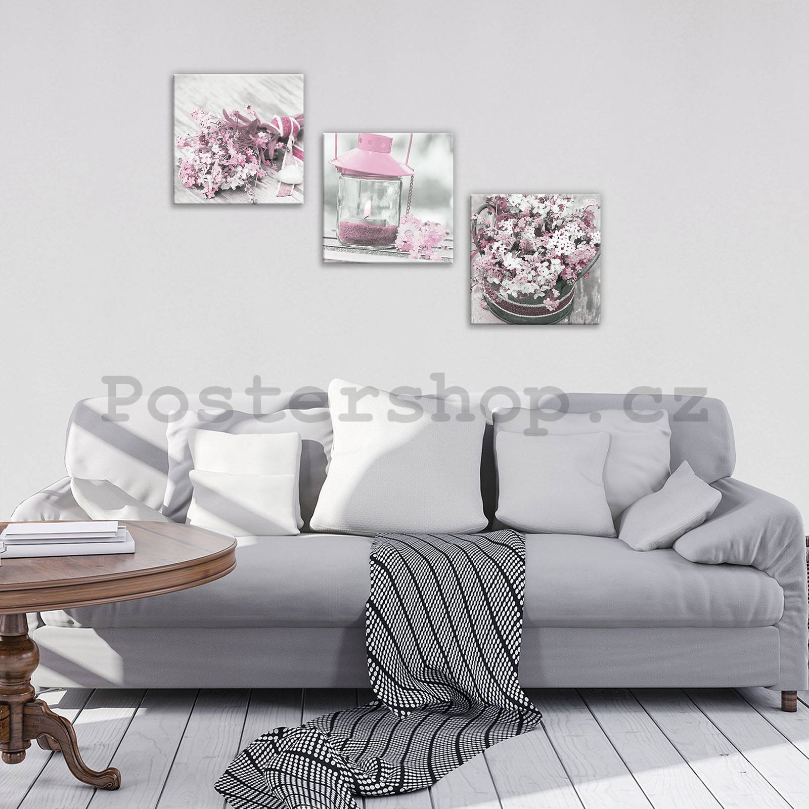 Obraz na plátně: Růžové zátiší (1) - set 3ks 25x25cm