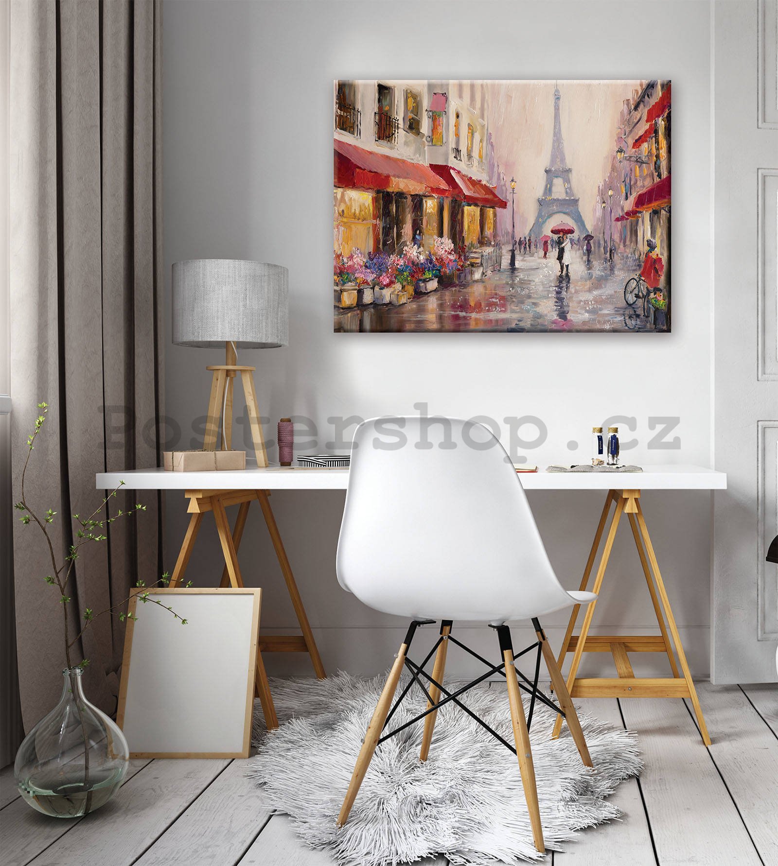 Obraz na plátně: Ulička k Eiffelově věži (malované) - 80x60 cm