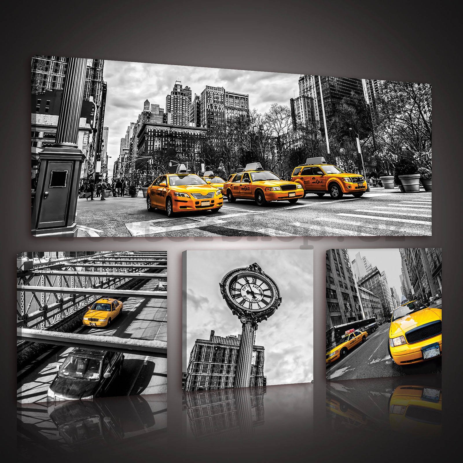 Obraz na plátně: New York Taxi (1) - set 1ks 80x30 cm a 3ks 25,8x24,8 cm