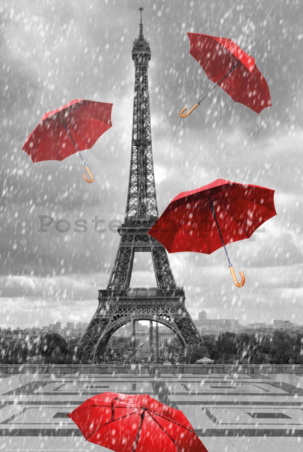 Plakát: Eifellova věž a deštníky