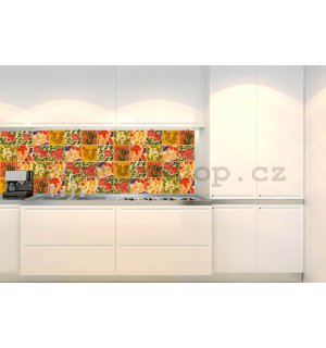 Samolepící omyvatelná tapeta za kuchyňskou linku - Malované dlaždice, 180x60 cm