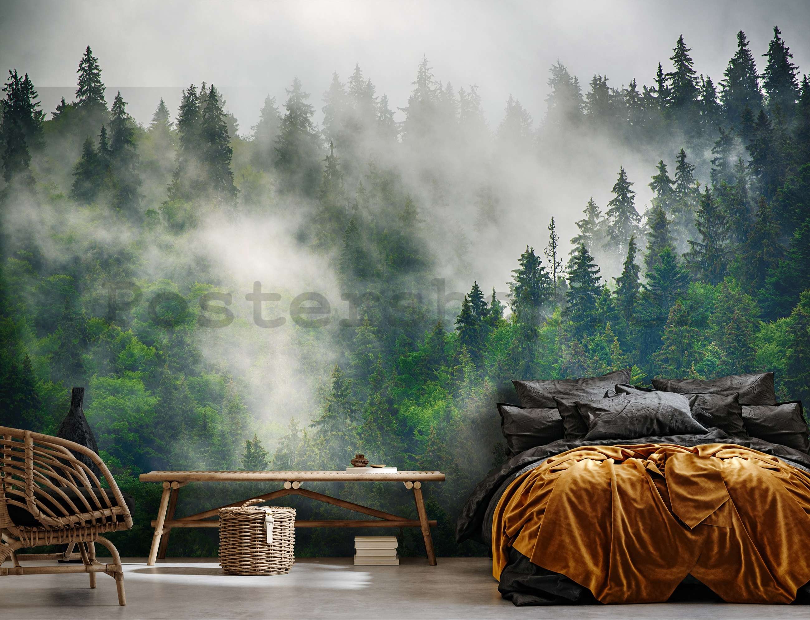 Fototapeta vliesová: Mlha nad lesem (5) - 368x254 cm