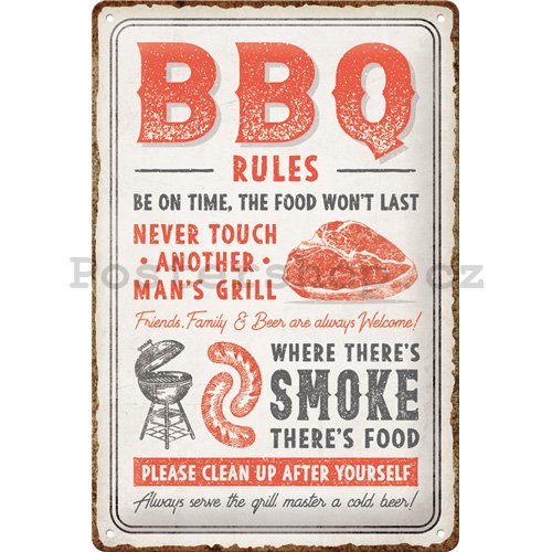 Plechová cedule: BBQ rules - 30x20 cm