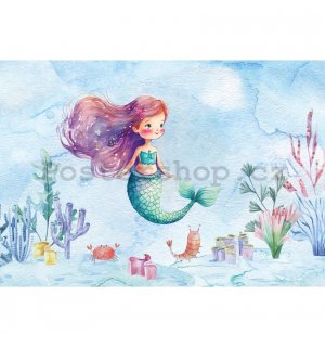Fototapety vliesové: For kids mermaid watercolour - 254x184 cm