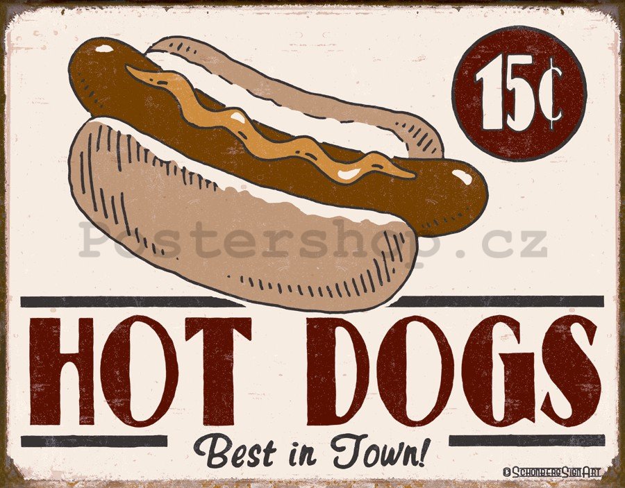 Plechová cedule: Hot Dogs - 30x40 cm
