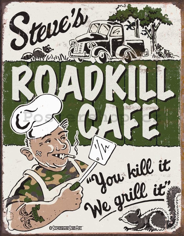 Plechová cedule - Roadkill Cafe