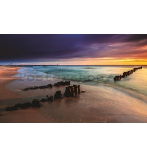 Fototapeta: Barevný západ slunce na pláži - 254x368 cm