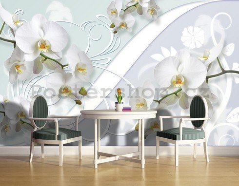 Fototapeta: Bílá orchidej (vzor) - 254x368 cm