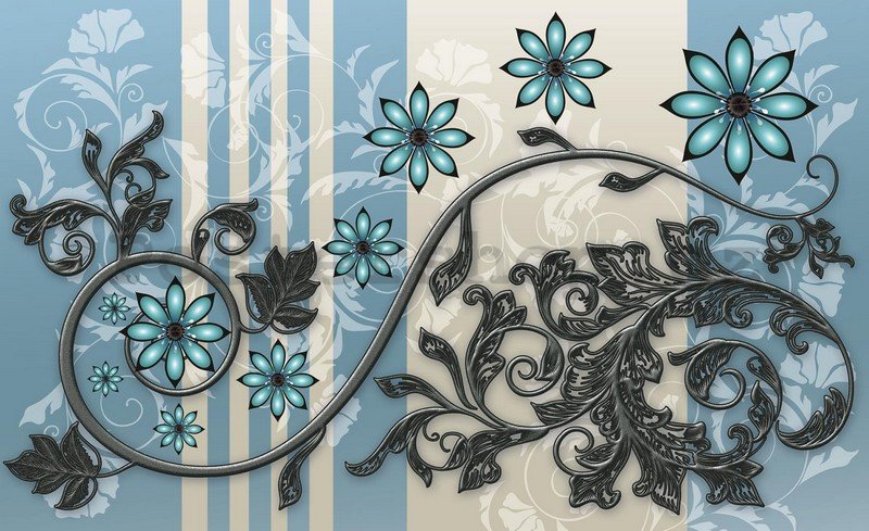 Fototapeta: Květinové ornamenty (modré) - 254x368 cm