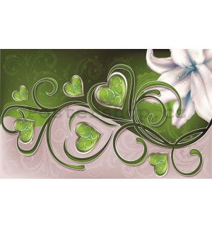 Fototapeta: Srdíčka a lilie (zelené) - 254x368 cm
