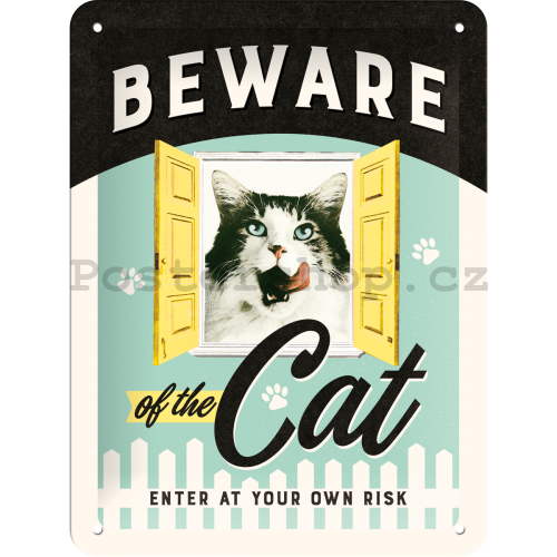 Plechová cedule - Beware of the Cat