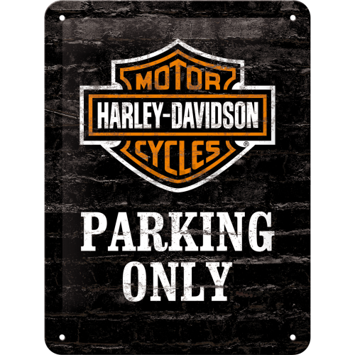 Plechová cedule: Harley-Davidson Parking Only - 20x15 cm