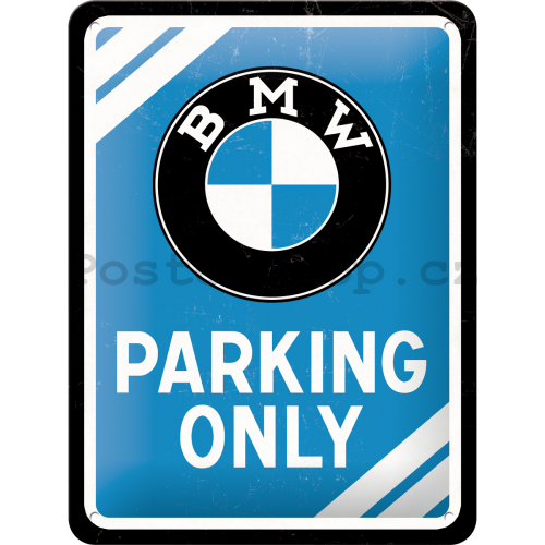 Plechová cedule – BMW Parking Only (modrá)