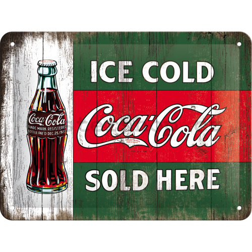 Plechová cedule: Coca-Cola (Sold Here) - 15x20 cm