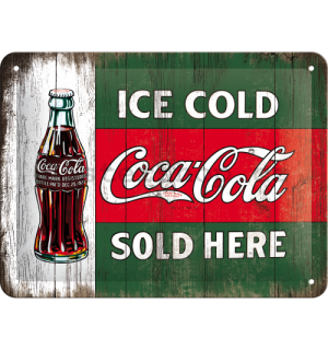 Plechová cedule: Coca-Cola (Sold Here) - 15x20 cm