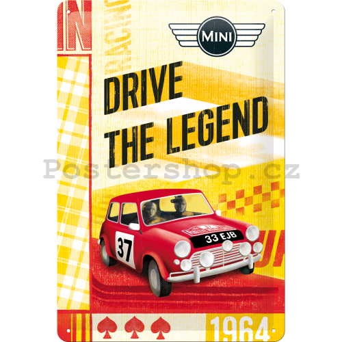 Plechová cedule – Mini Cooper (Drive the Legend)