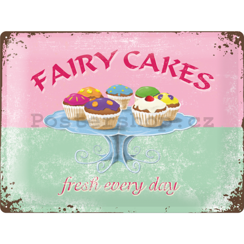 Plechová cedule: Fairy Cakes - 30x40 cm