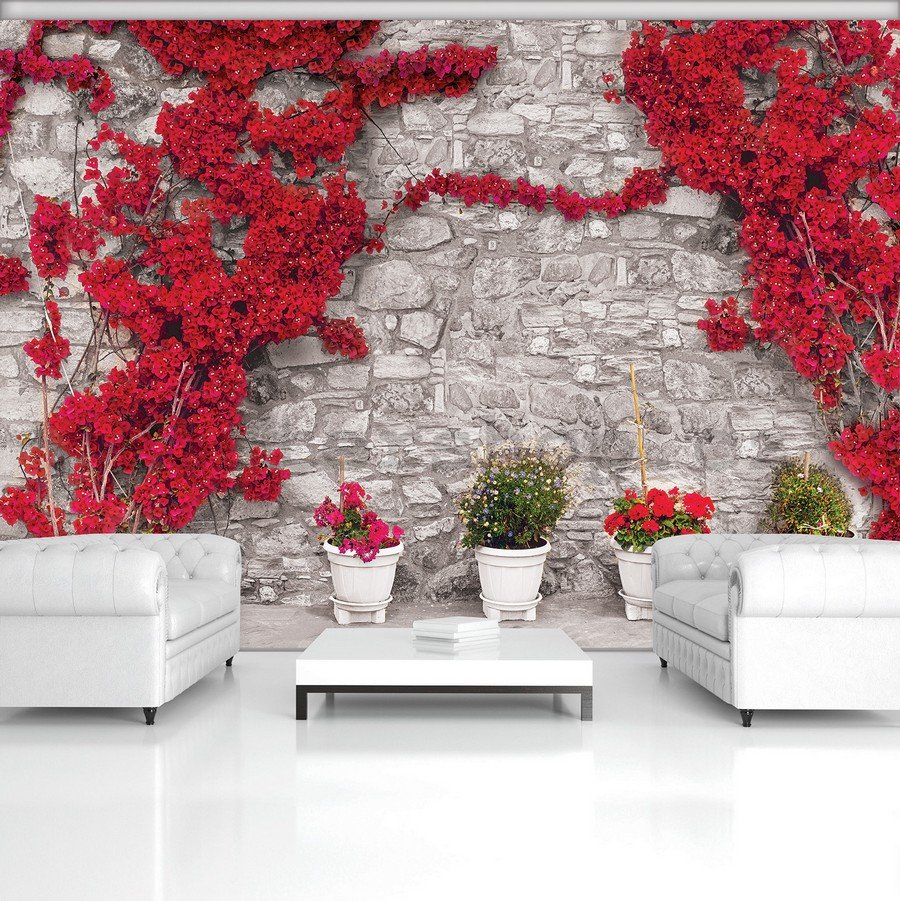 Fototapeta: Červená květinová zeď - 184x254 cm