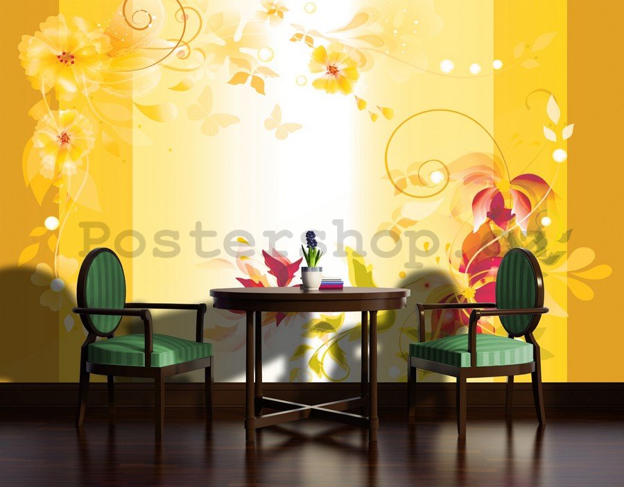 Fototapeta: Květinová abstrakce (žlutá) - 254x368 cm
