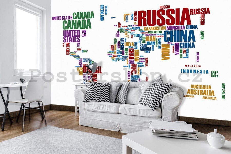 Fototapeta: Mapa světa (názvy států) - 254x368 cm