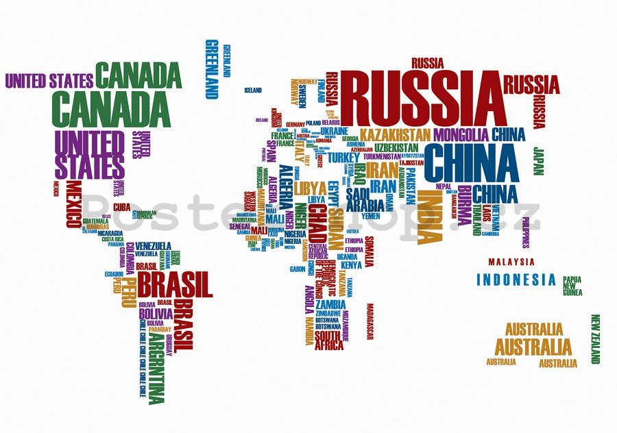 Fototapeta: Mapa světa (názvy států) - 254x368 cm