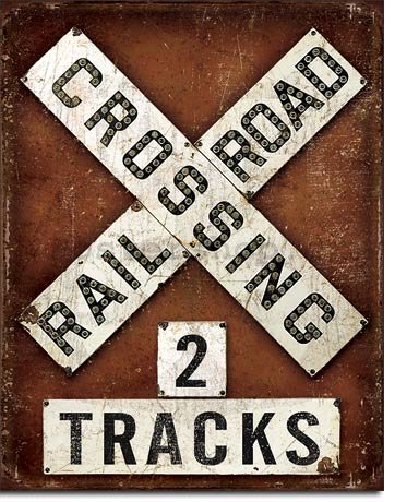 Plechová cedule - Railroad Crossing