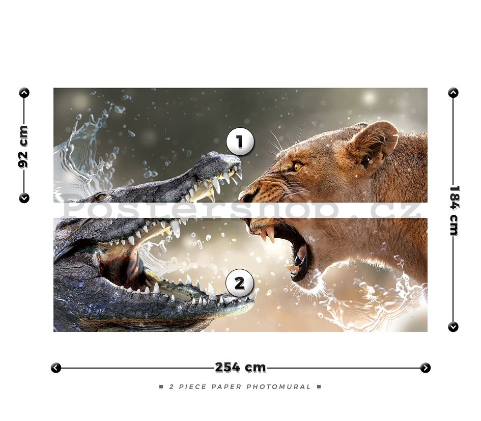 Fototapeta: Lvice a krokodýl - 184x254 cm