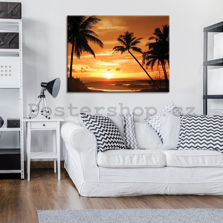 Obraz na plátně: Západ slunce na pláži (2) - 75x100 cm