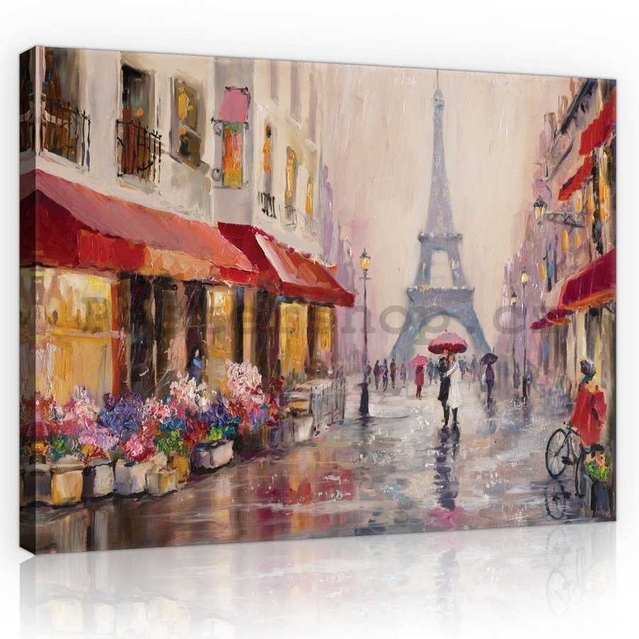 Obraz na plátně: Ulička k Eiffelově věži (malované) - 75x100 cm
