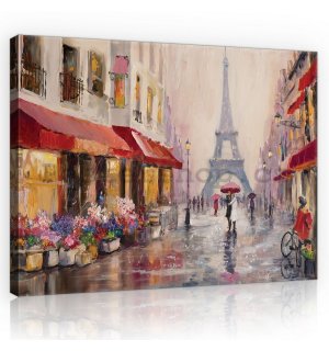 Obraz na plátně: Ulička k Eiffelově věži (malované) - 75x100 cm