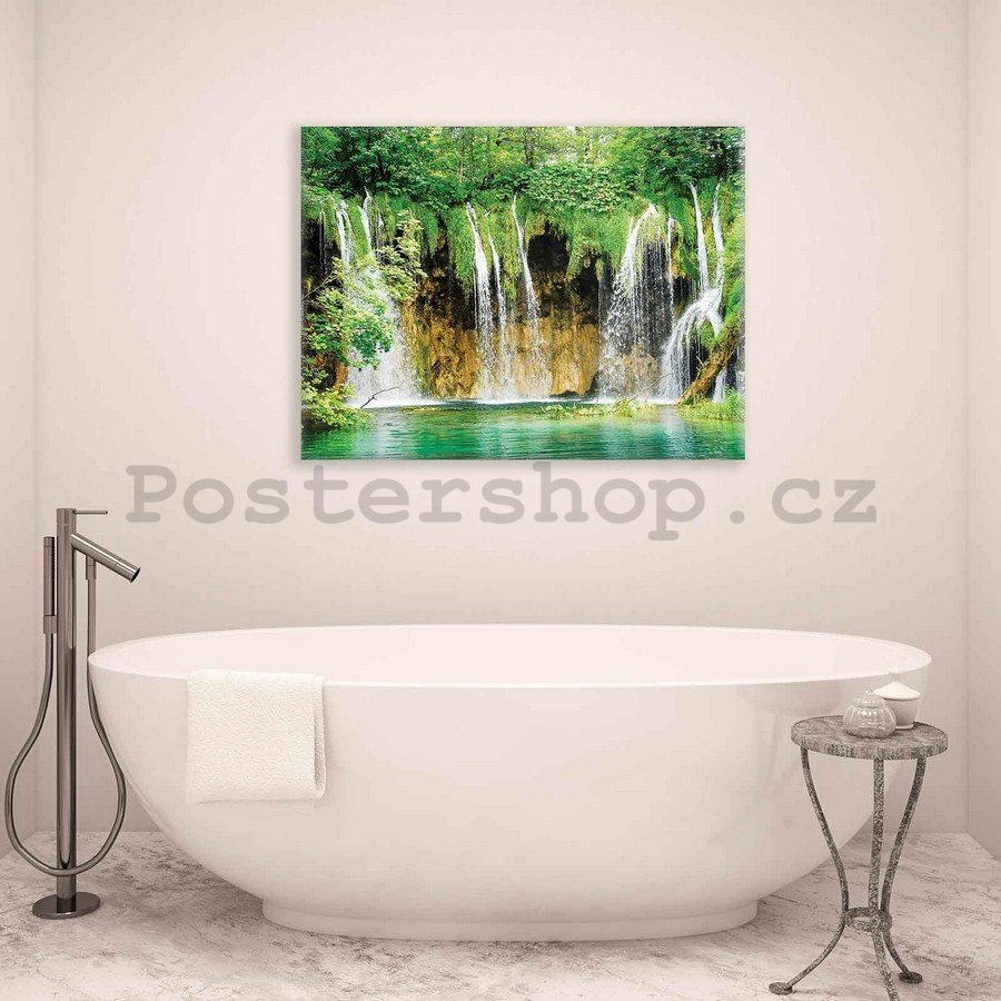 Obraz na plátně: Jezero a vodopád (2) - 75x100 cm