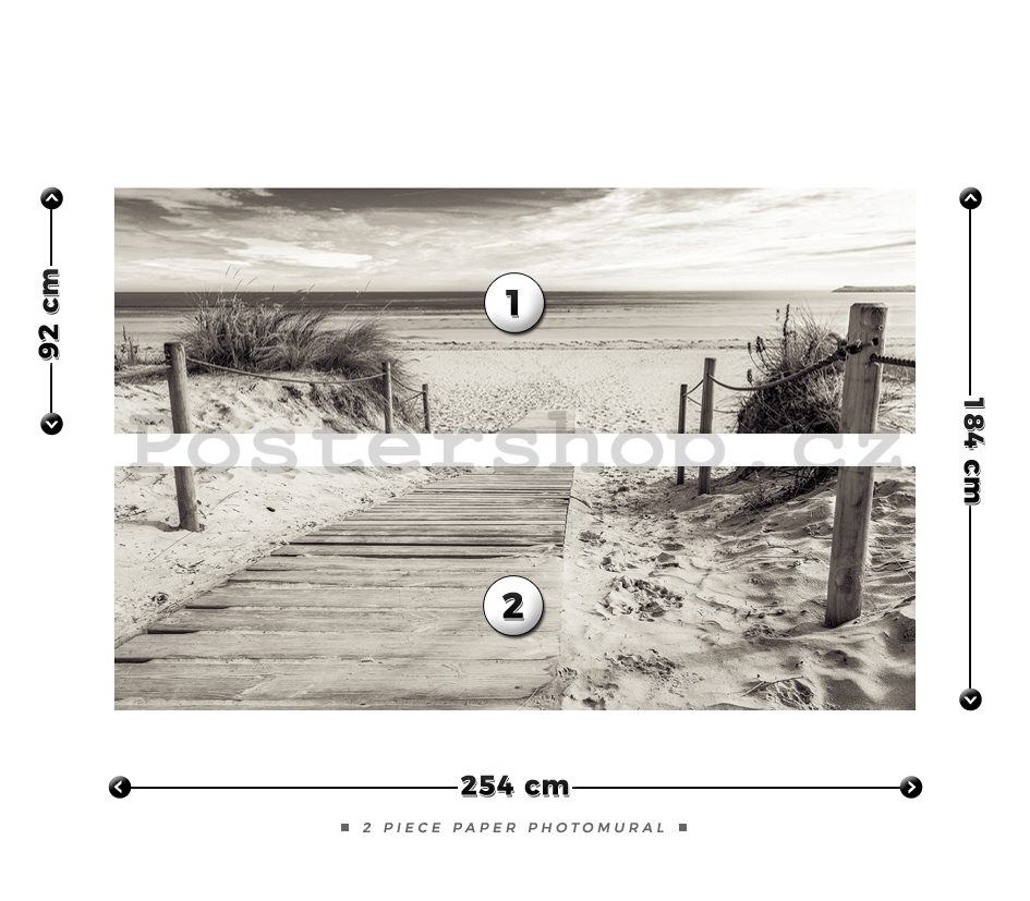 Fototapeta: Pláž (černobílá) - 184x254 cm