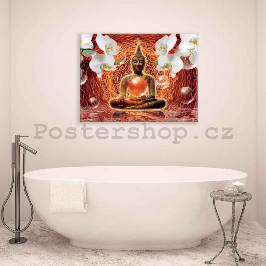 Obraz na plátně: Budha a bílé orchideje (2) - 75x100 cm
