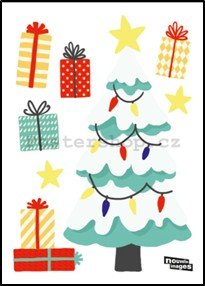 Vánoční samolepka na sklo - Santa a stromek