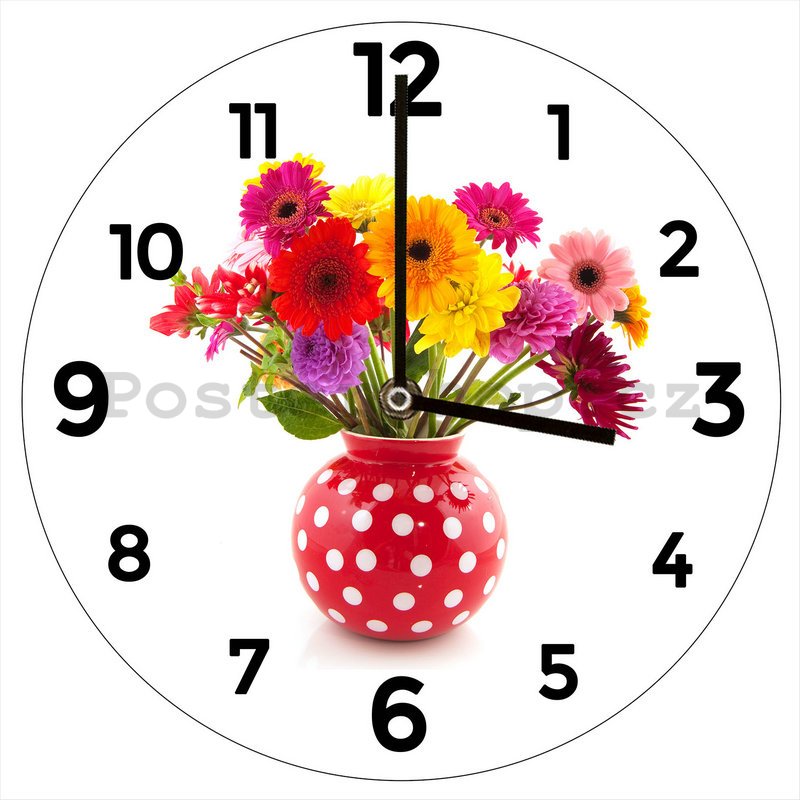 Nástěnné skleněné hodiny: Květiny - 34 cm