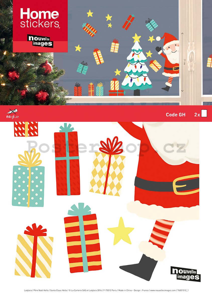 Vánoční samolepka na sklo - Santa a stromek